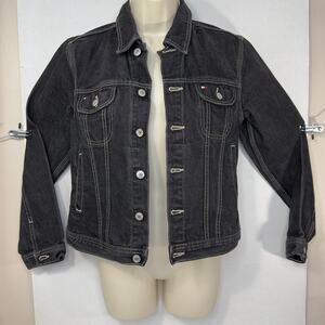 Y2k Tommy Hilfiger Charcoal Denim Jacket- Authentic Y2k 2000 Streetwear- Size Sm